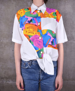 80s Kurzarm Bluse Größe 38
