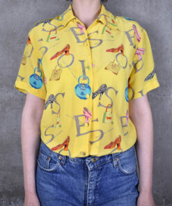 Kurzarm Bluse gelb 80s Größe M