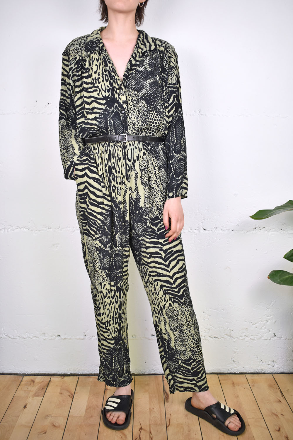 80s Jumpsuit Leo-Print Größe 42